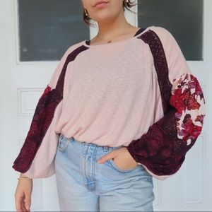 Free People Waffle Knit pink Sweater XS cropped